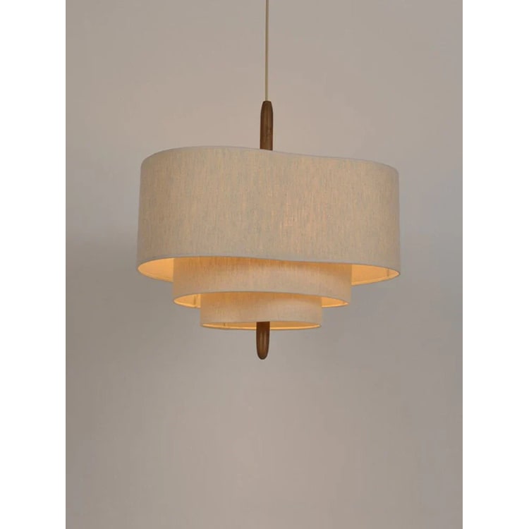 Fabric Pendant Light with Three-Tier Wavy Linen Shades and Wooden Finial - Image 4
