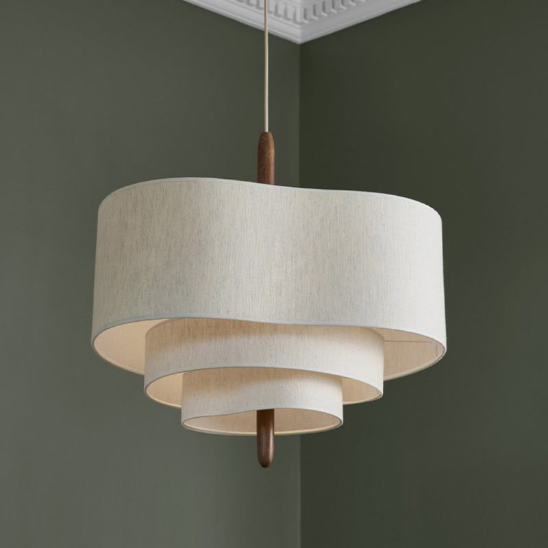 Fabric Pendant Light with Three-Tier Wavy Linen Shades and Wooden Finial - Image 5