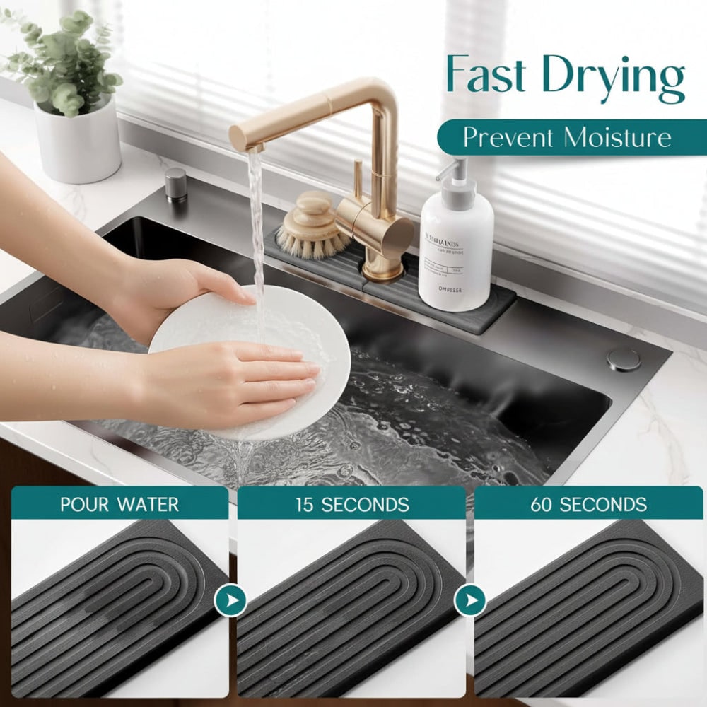 Faucet Splash Guard Mat with Absorbent Diatomite Stone for Kitchen Sink - Image 7
