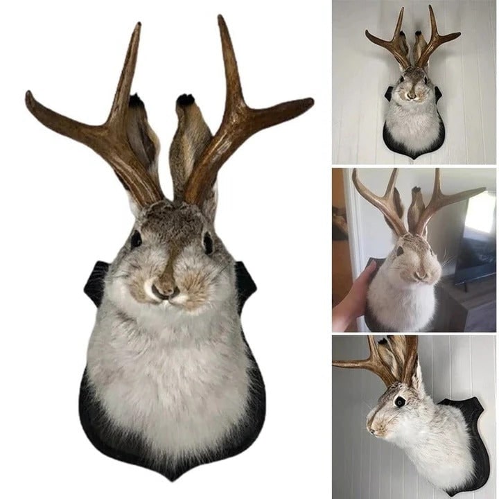 Faux Taxidermy Jackalope Head Wall Mount Plaque with Antlers - Image 4