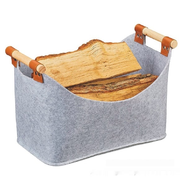 Felt Storage Basket with Wooden Handles and Leather Straps for Firewood - Image 7