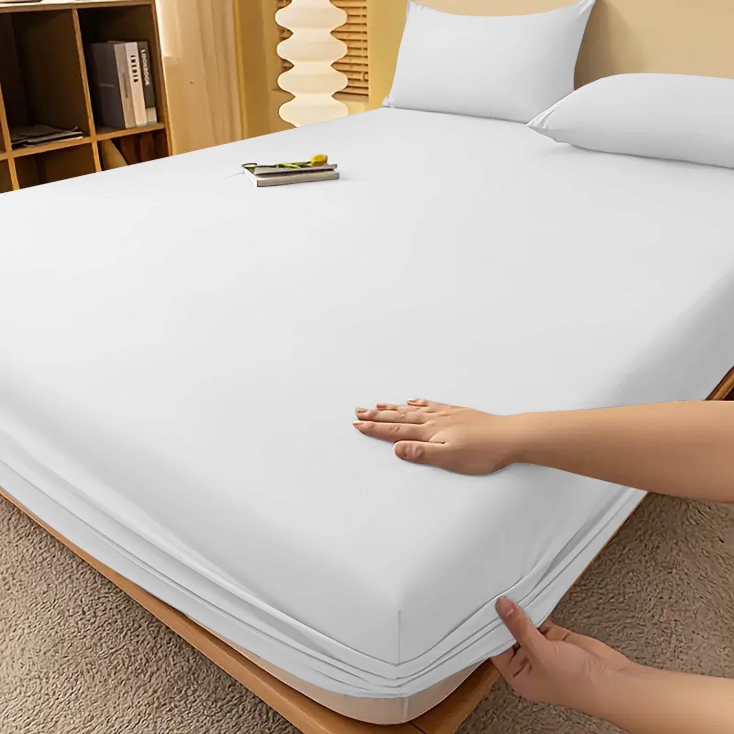 Fitted Bed Sheet Egyptian Cotton with Extra Deep Pocket and Cooling Technology Twin Set - Image 3