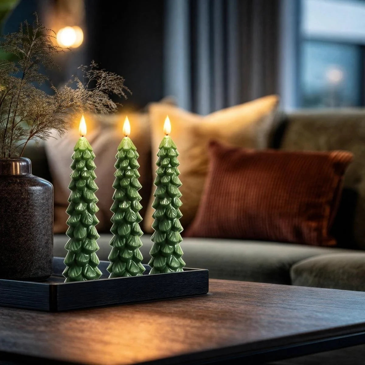 Flameless Christmas Candles with Flickering LED Light and Remote Control Timer - Image 1