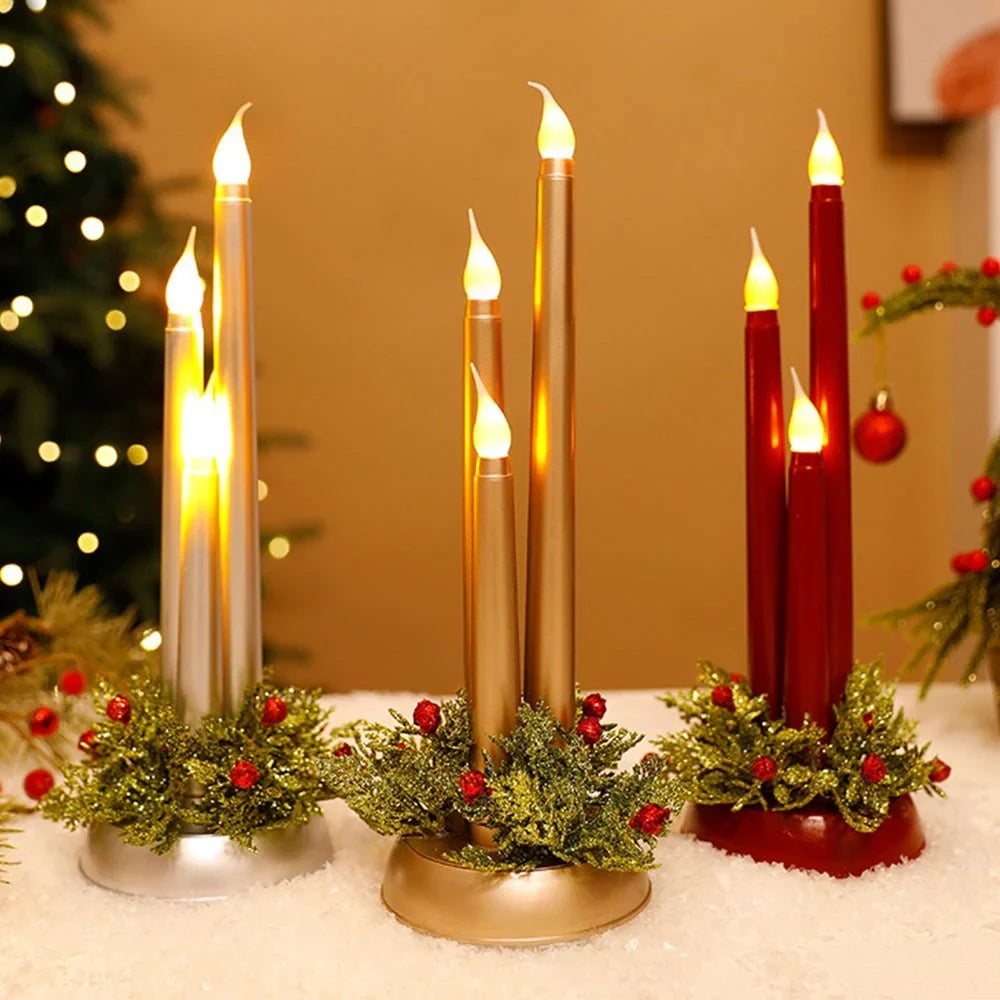 Flameless LED Candle Centerpiece with Battery Operated Taper and Holiday Greenery - Image 2