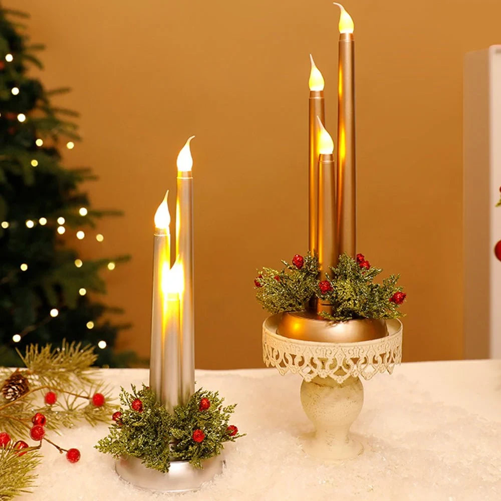 Flameless LED Candle Centerpiece with Battery Operated Taper and Holiday Greenery - Image 4
