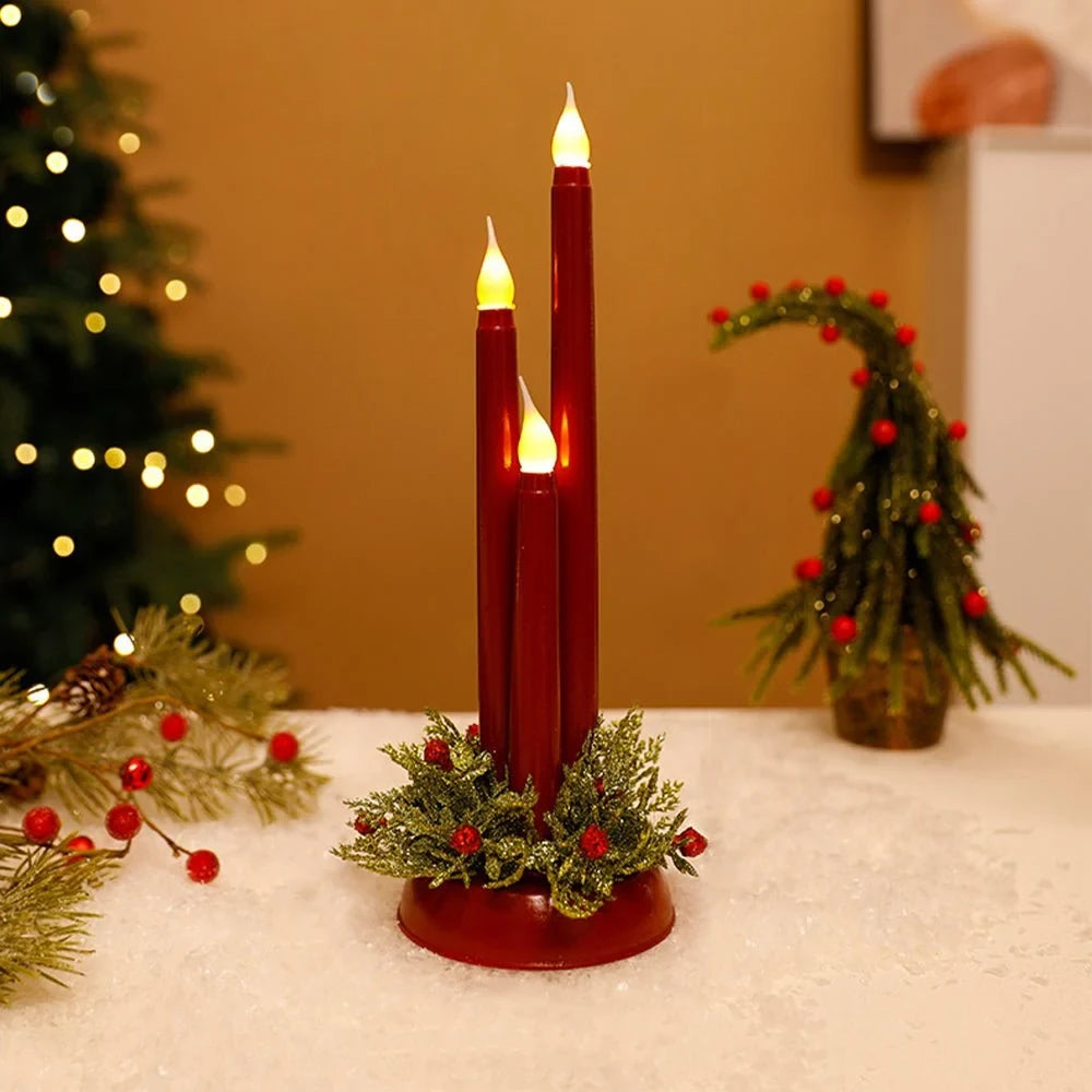 Flameless LED Candle Centerpiece with Battery Operated Taper and Holiday Greenery - Image 5