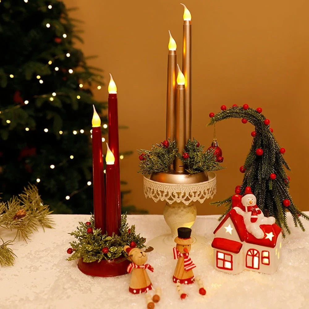 Flameless LED Candle Centerpiece with Battery Operated Taper and Holiday Greenery - Image 6