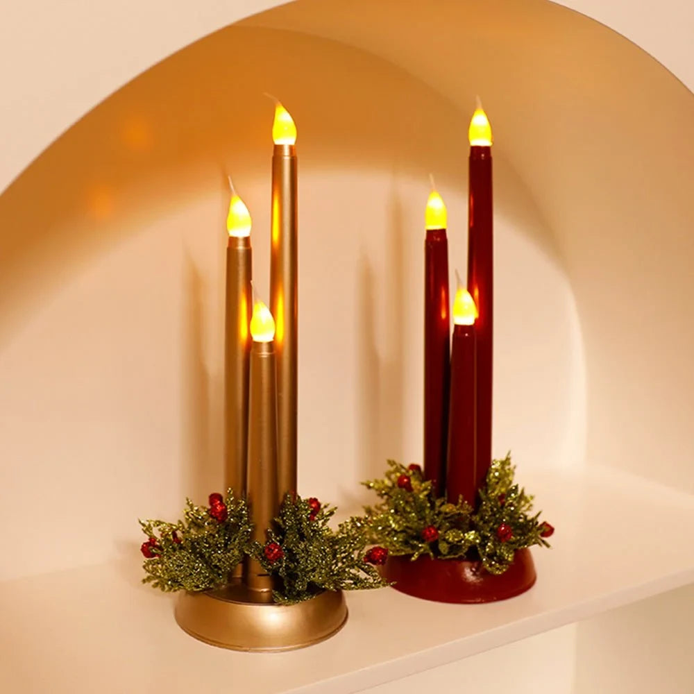Flameless LED Candle Centerpiece with Battery Operated Taper and Holiday Greenery - Image 7