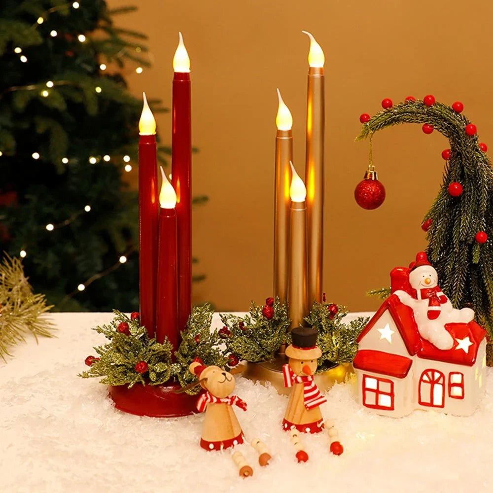 Flameless LED Candle Centerpiece with Battery Operated Taper and Holiday Greenery - Image 8