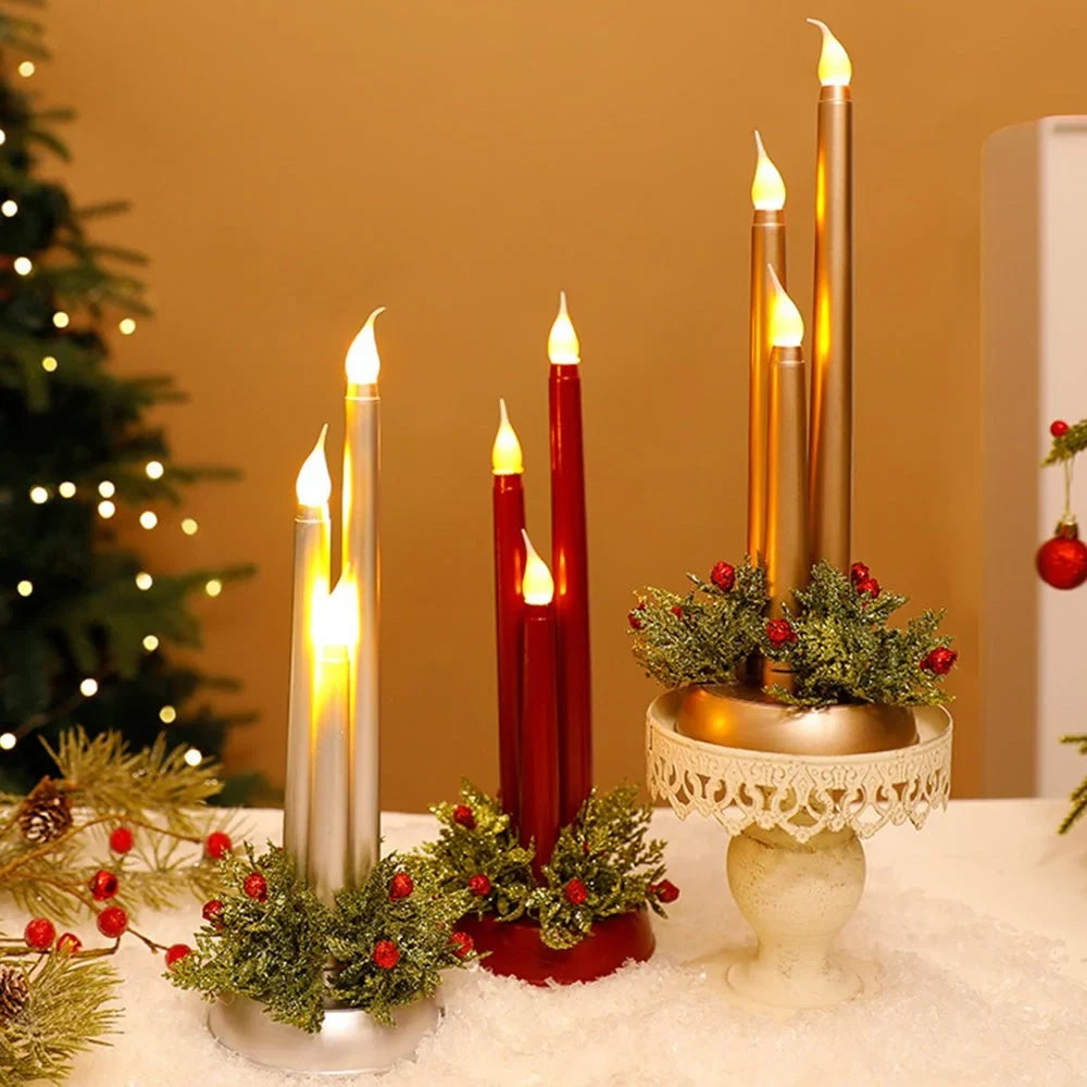 Flameless LED Candle Centerpiece with Battery Operated Taper and Holiday Greenery - Image 9
