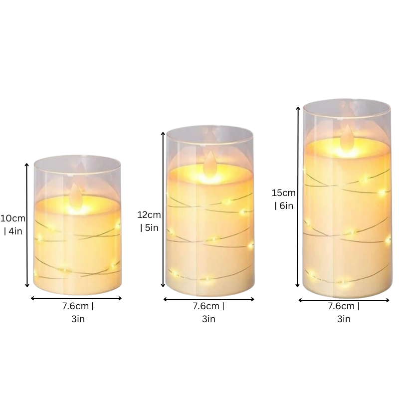 Flameless LED Candlesticks Battery Operated with Glass Holders Set of Three Pillar Candles - Image 2