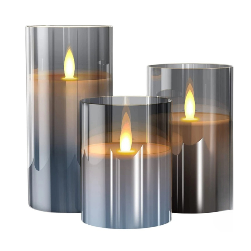 Flameless LED Candlesticks Battery Operated with Glass Holders Set of Three Pillar Candles - Image 3