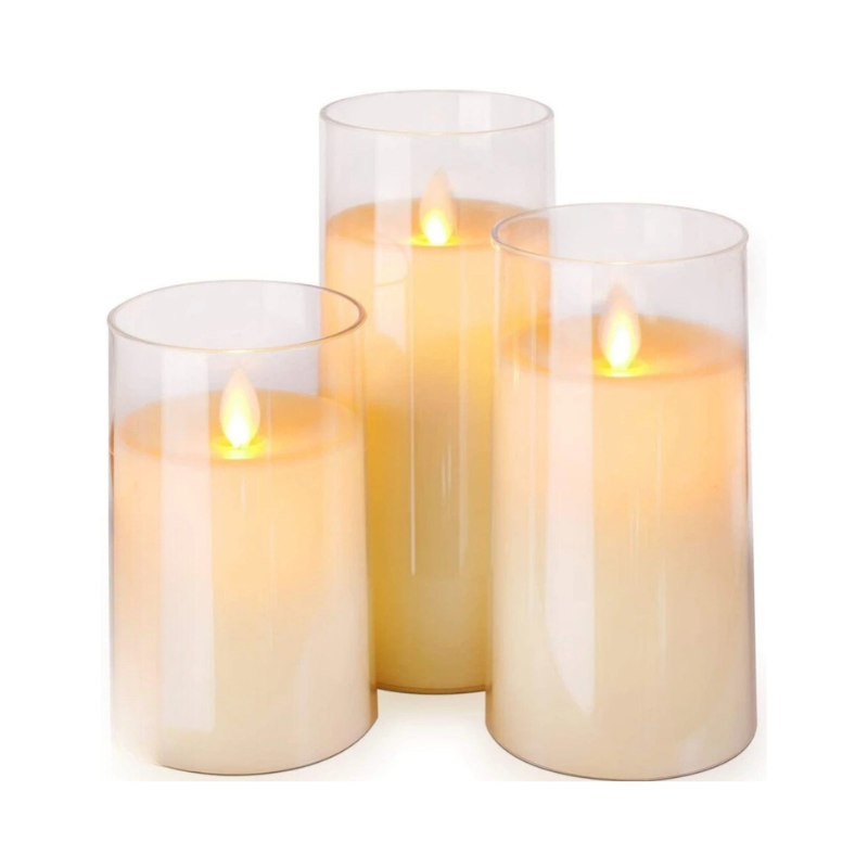 Flameless LED Candlesticks Battery Operated with Glass Holders Set of Three Pillar Candles - Image 4