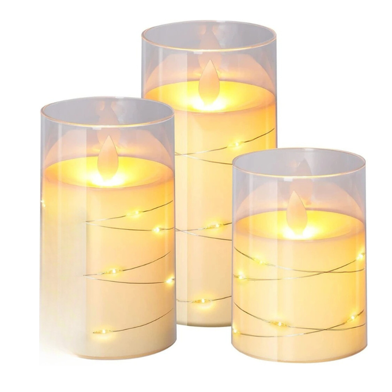 Flameless LED Candlesticks Battery Operated with Glass Holders Set of Three Pillar Candles - Image 5