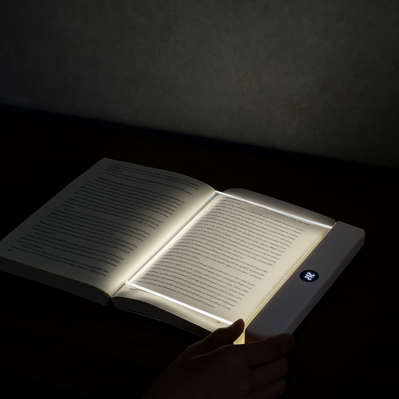 Flat Book Light with Transparent Acrylic Screen and LED Panel for Bedside Reading - Image 1