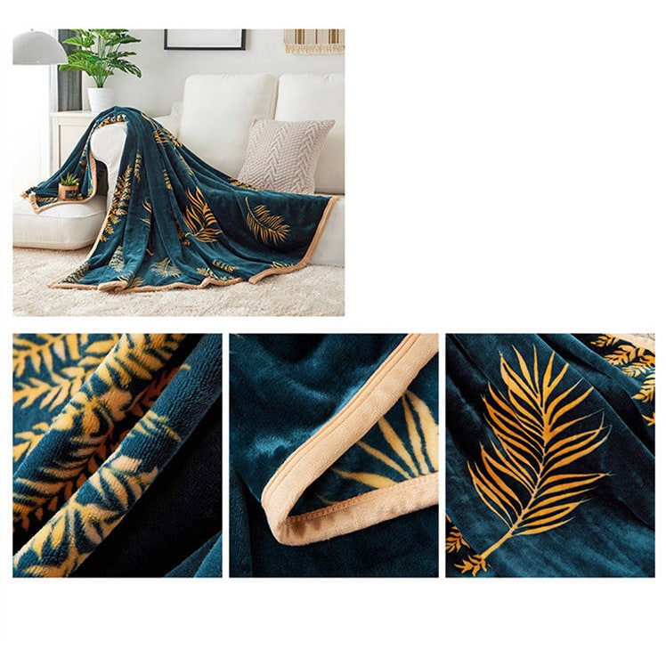 Fleece Throw Blanket with Botanical Leaf Pattern Plush Faux Fur for Sofa and Bed Size - Image 4