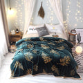 Fleece Throw Blanket with Botanical Leaf Pattern Plush Faux Fur for Sofa and Bed Size - Image 5