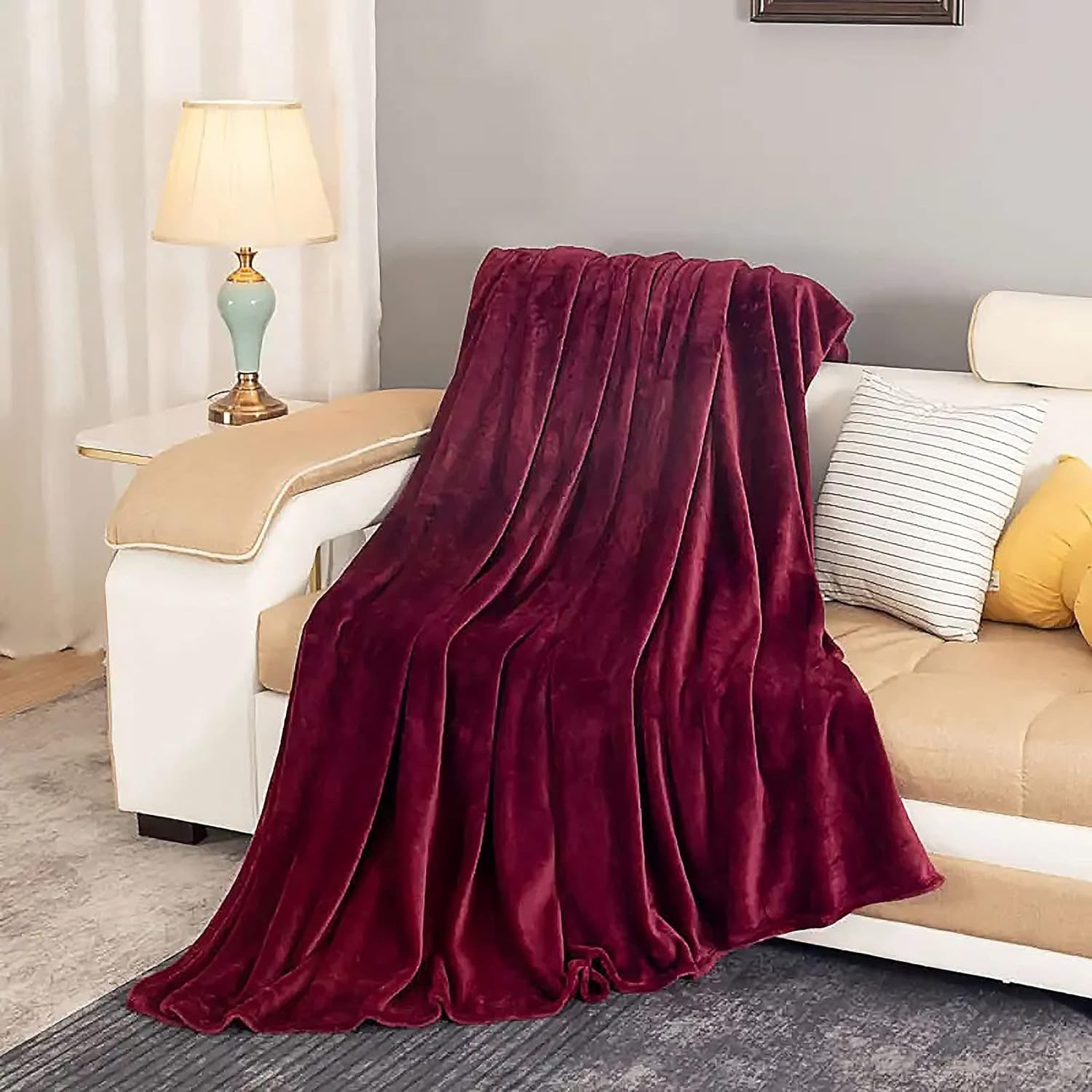 Fleece Throw Blanket with Faux Fur for Sofa and Couch Lightweight Soft Plush Wool - Image 10