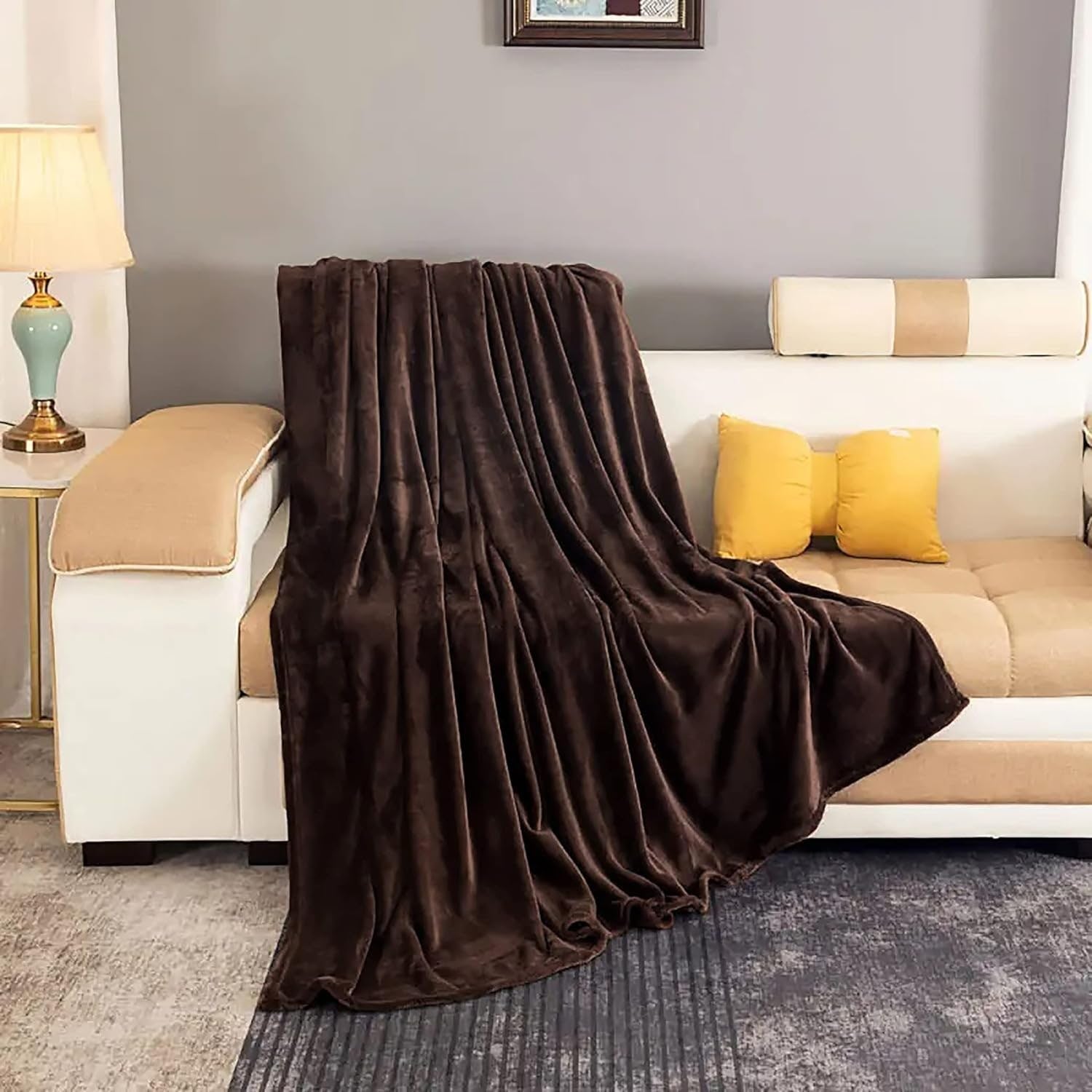 Fleece Throw Blanket with Faux Fur for Sofa and Couch Lightweight Soft Plush Wool - Image 3