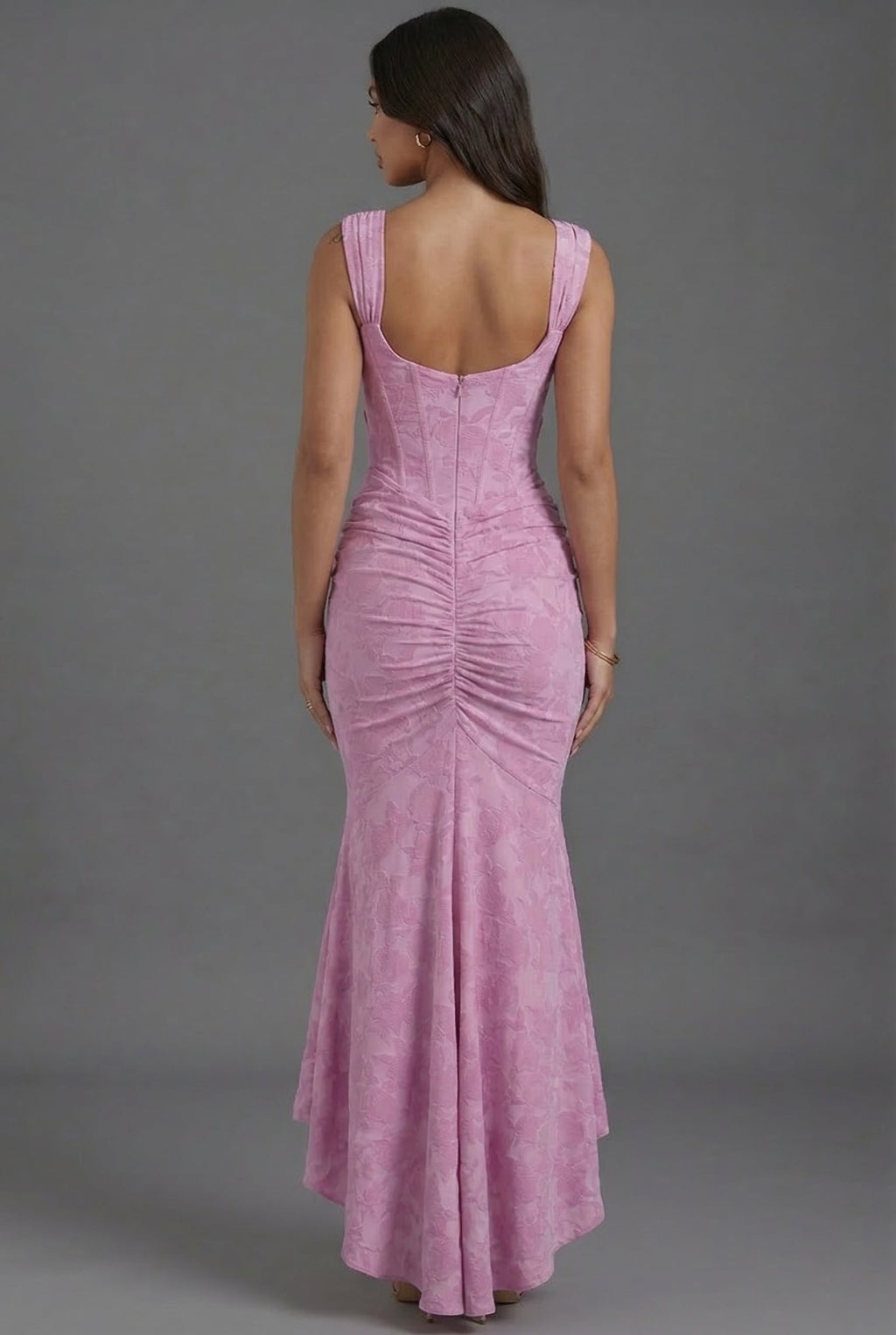 Floral Jacquard Corset Maxi Dress with Fishtail Hem — detail view