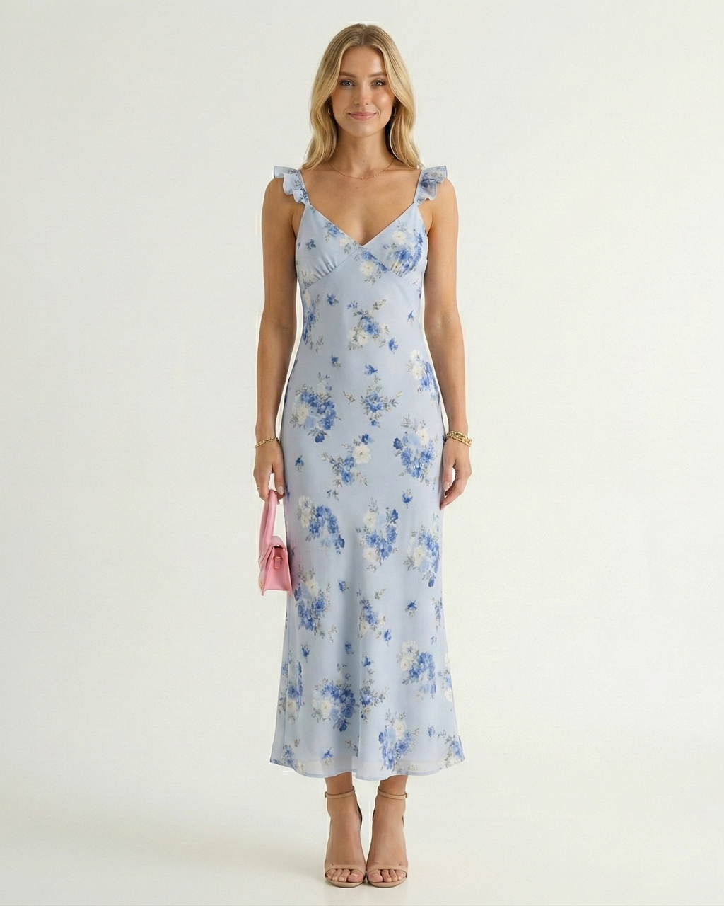 Floral V-Neck Backless Spaghetti Strap Midi Sundress for Women — side view