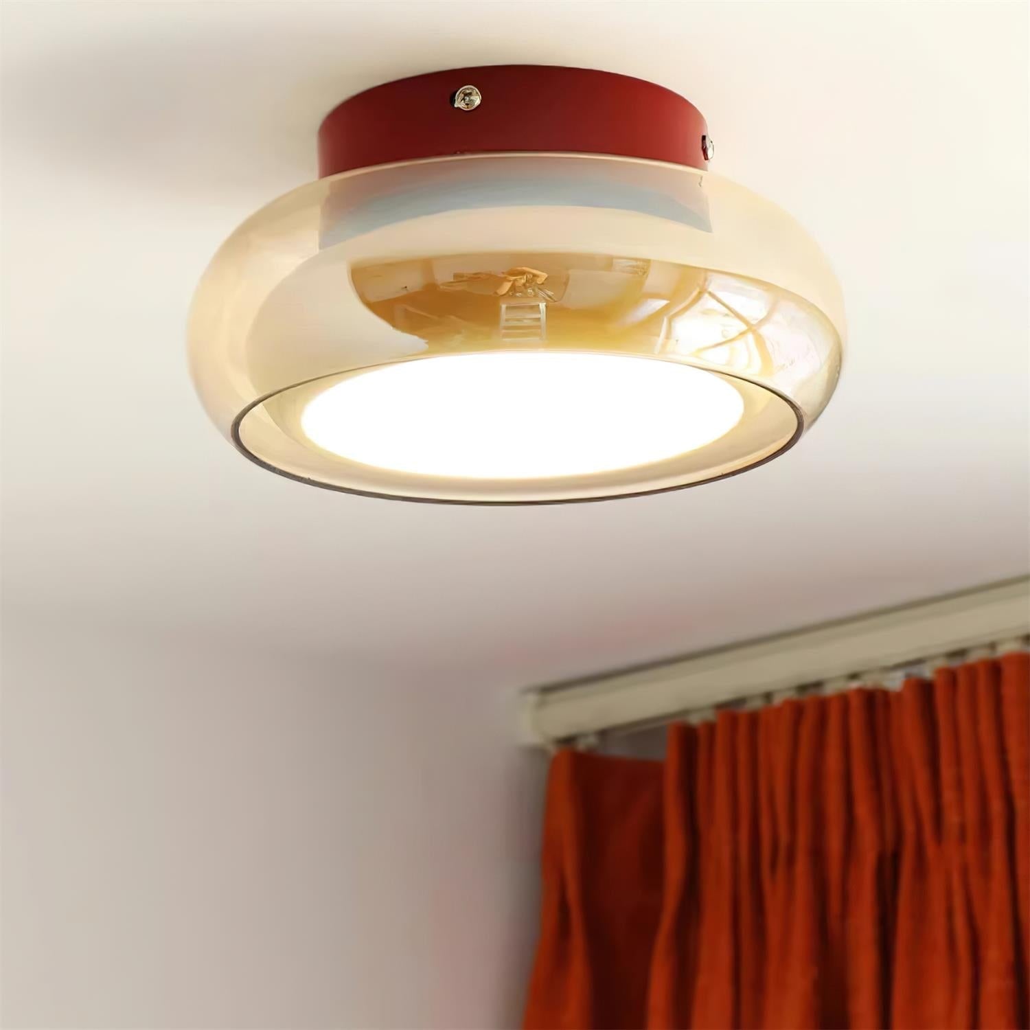 Flush Mount Ceiling Light LED Glass Shade Amber Rounded Saucer - Image 1