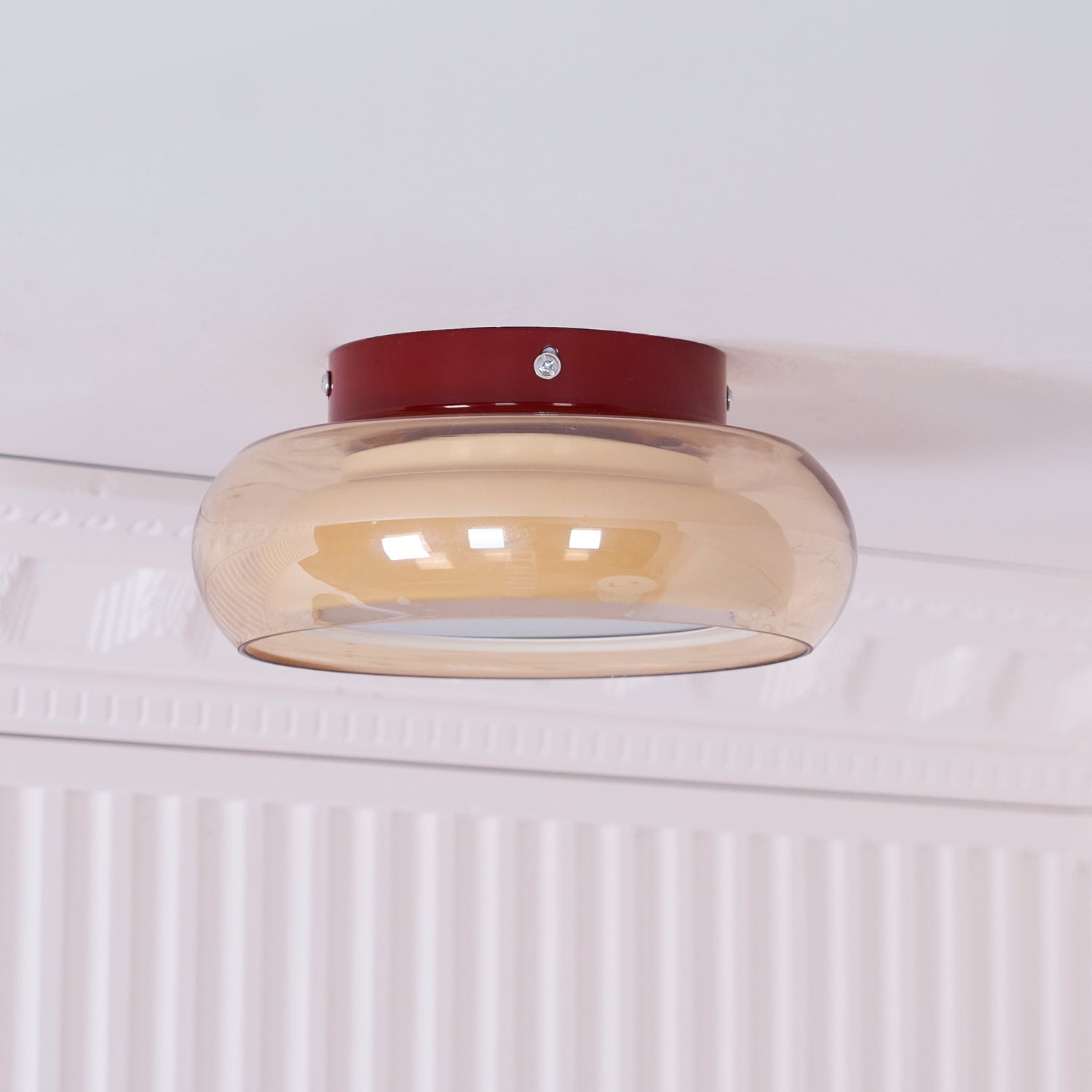 Flush Mount Ceiling Light LED Glass Shade Amber Rounded Saucer - Image 13