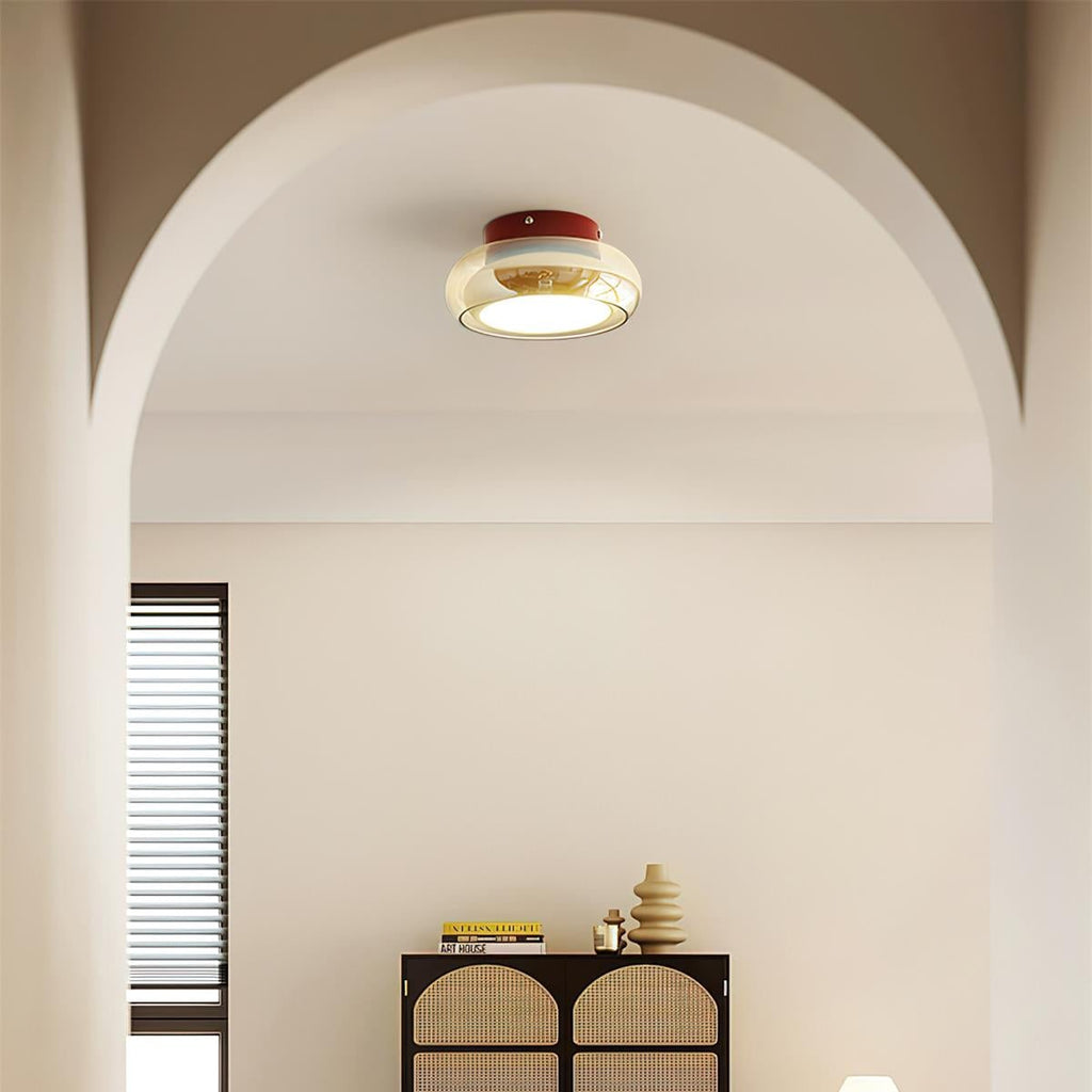 Flush Mount Ceiling Light LED Glass Shade Amber Rounded Saucer - Image 2
