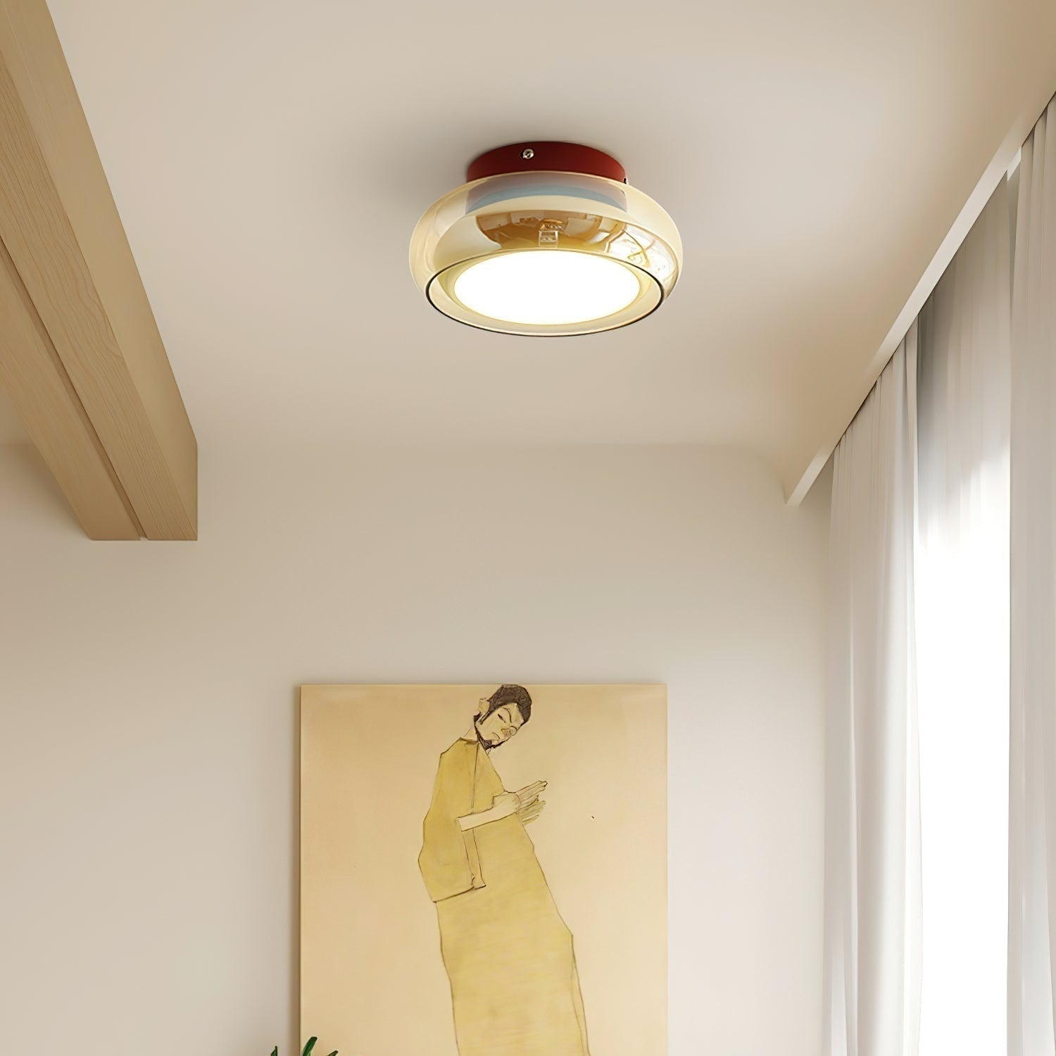 Flush Mount Ceiling Light LED Glass Shade Amber Rounded Saucer - Image 3