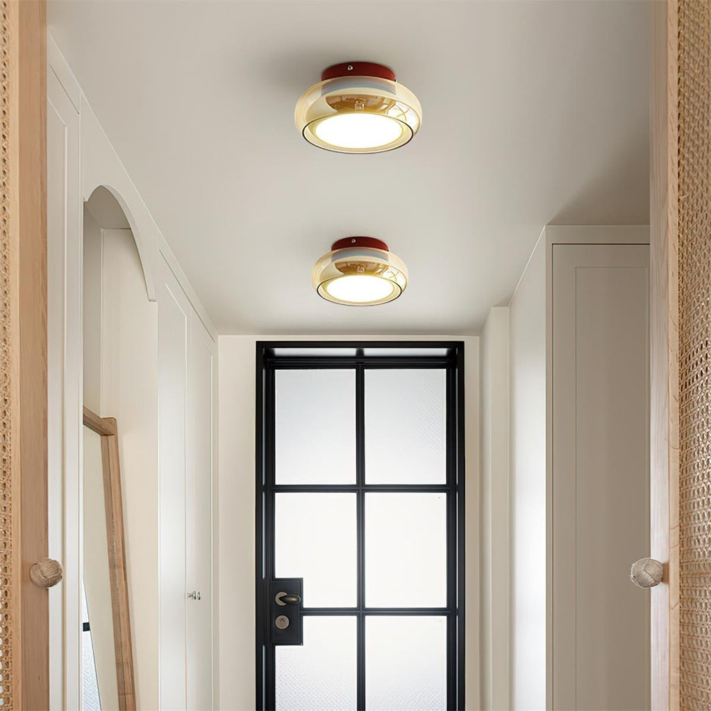 Flush Mount Ceiling Light LED Glass Shade Amber Rounded Saucer - Image 4