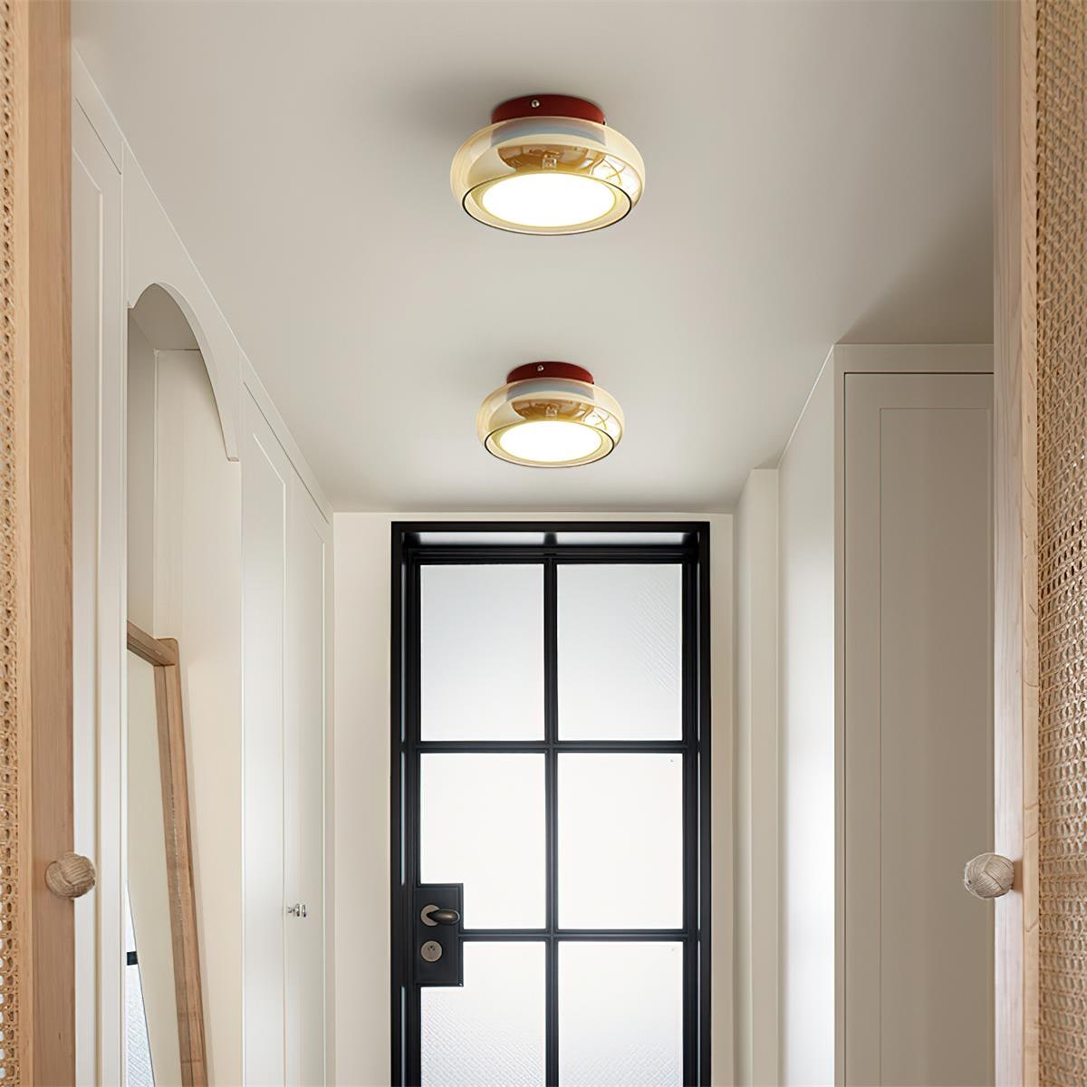 Flush Mount Ceiling Light LED Glass Shade Amber Rounded Saucer - Image 4