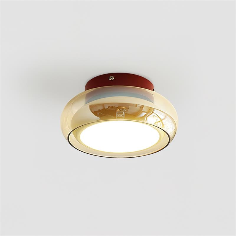 Flush Mount Ceiling Light LED Glass Shade Amber Rounded Saucer - Image 5
