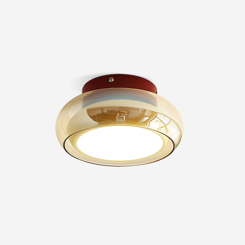 Flush Mount Ceiling Light LED Glass Shade Amber Rounded Saucer - Image 7
