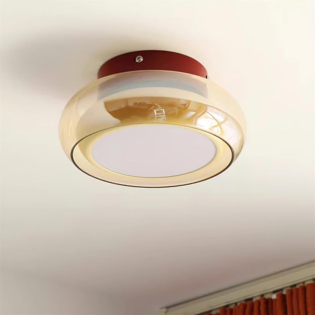 Flush Mount Ceiling Light LED Glass Shade Amber Rounded Saucer - Image 8