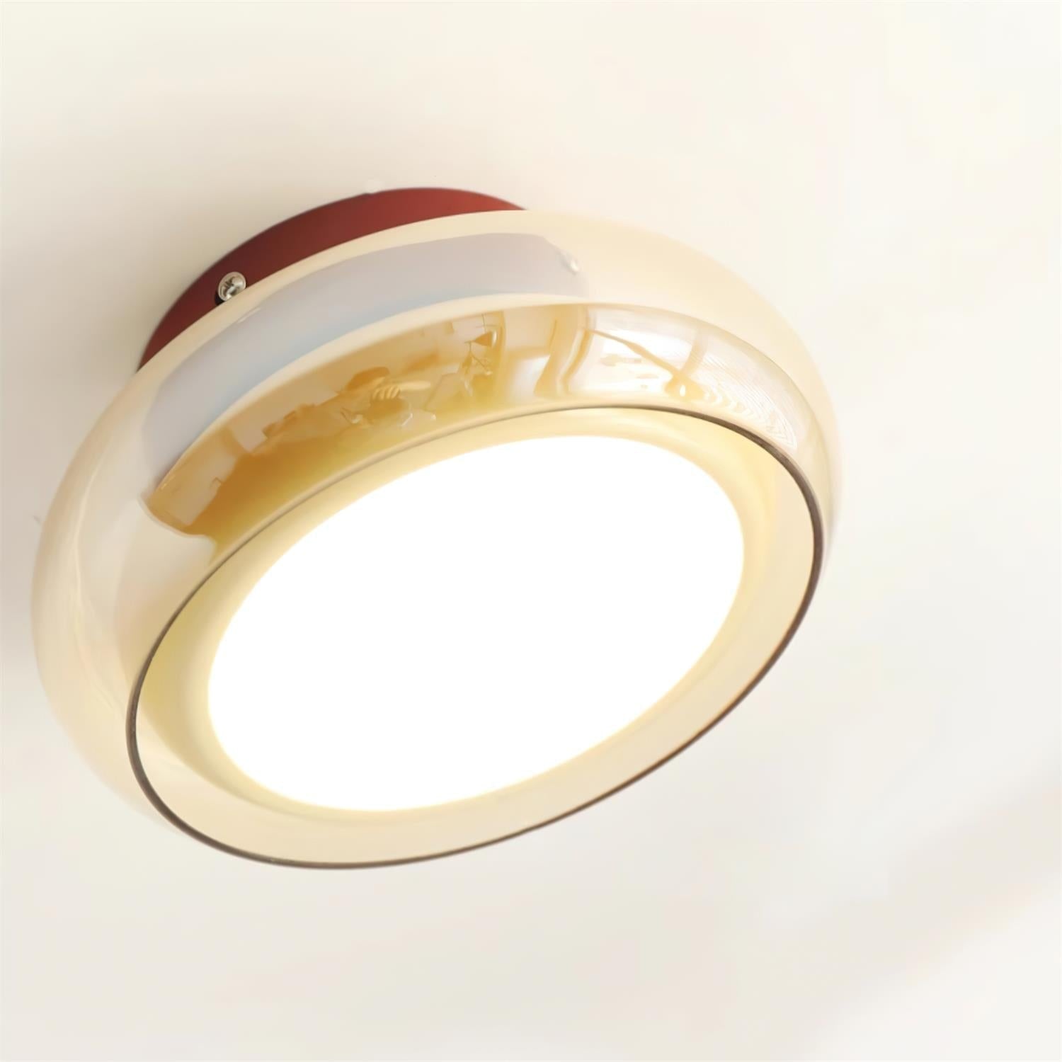 Flush Mount Ceiling Light LED Glass Shade Amber Rounded Saucer - Image 9
