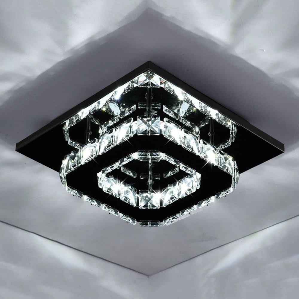 Flush Mount Ceiling Light with Crystal Rings and LED Square Low Profile Bedroom - Image 11