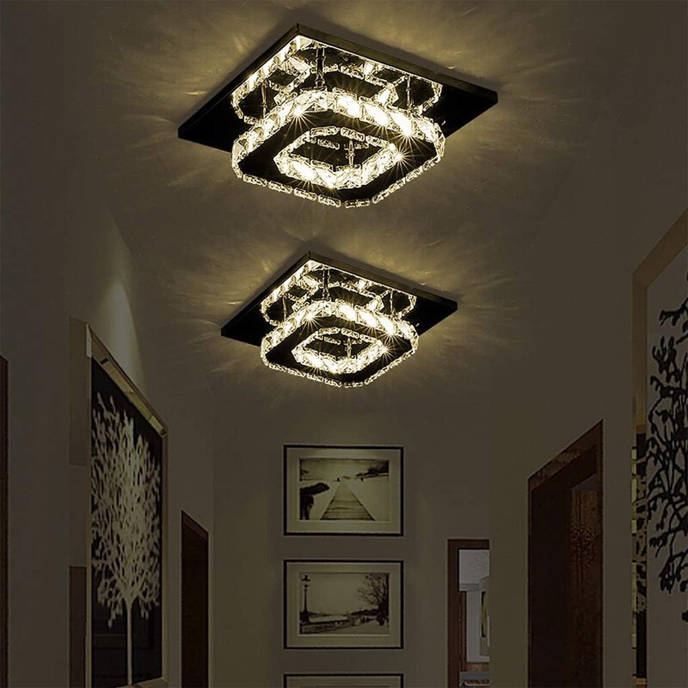 Flush Mount Ceiling Light with Crystal Rings and LED Square Low Profile Bedroom - Image 12