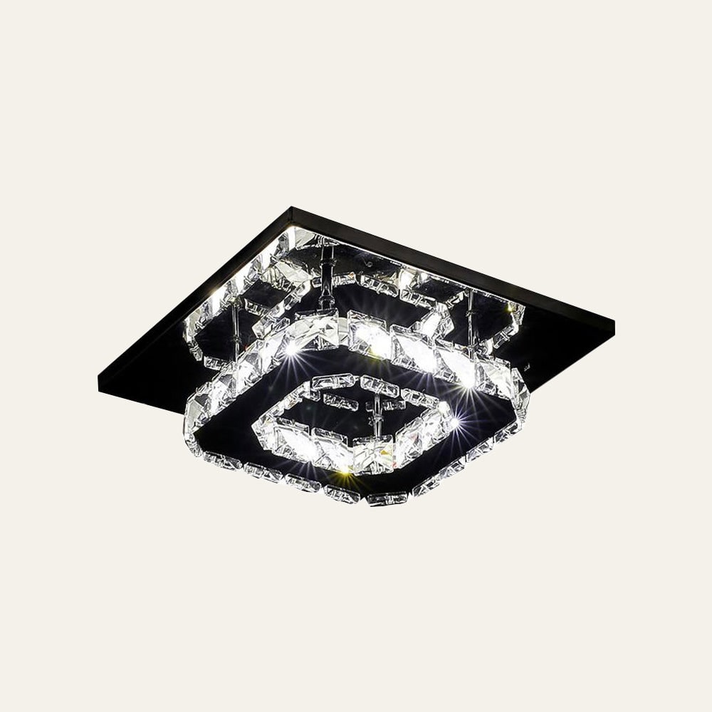 Flush Mount Ceiling Light with Crystal Rings and LED Square Low Profile Bedroom - Image 14