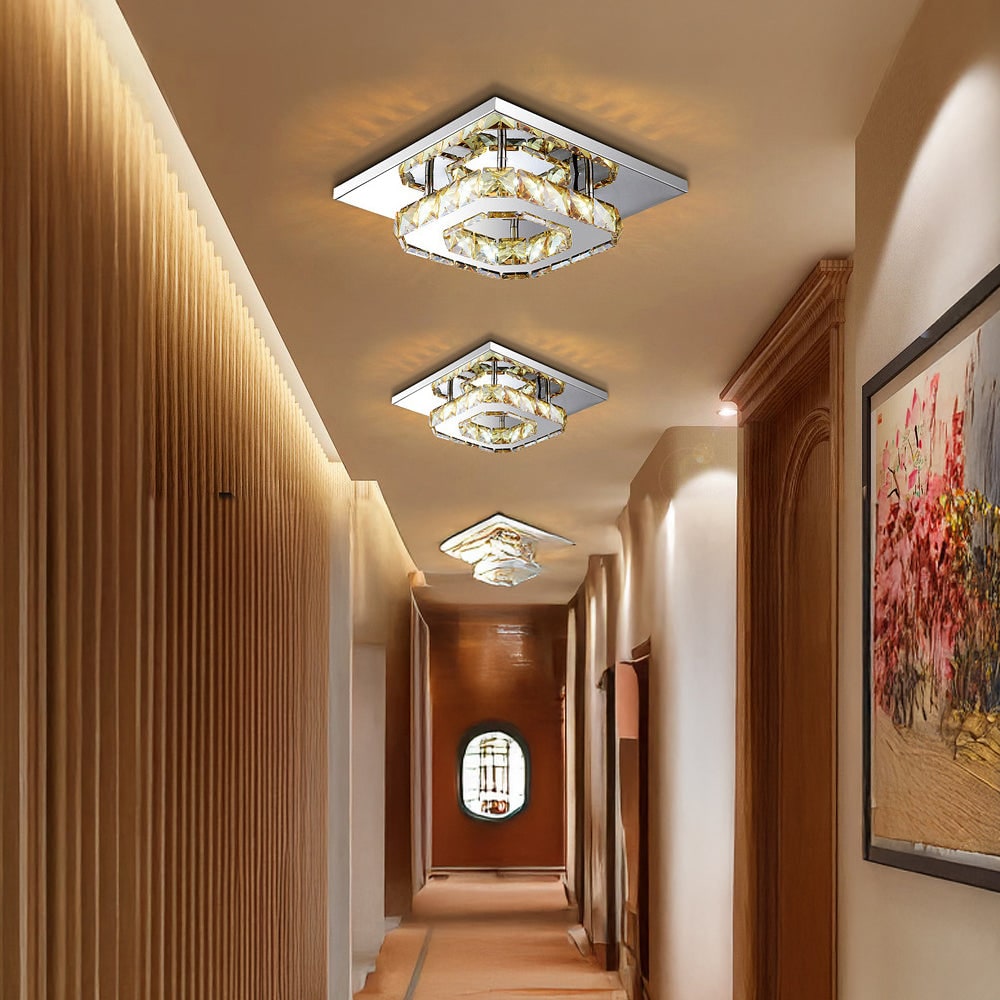 Flush Mount Ceiling Light with Crystal Rings and LED Square Low Profile Bedroom - Image 15
