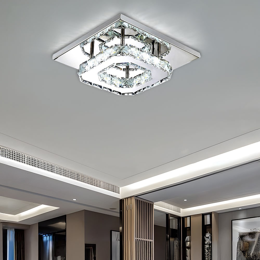 Flush Mount Ceiling Light with Crystal Rings and LED Square Low Profile Bedroom - Image 16