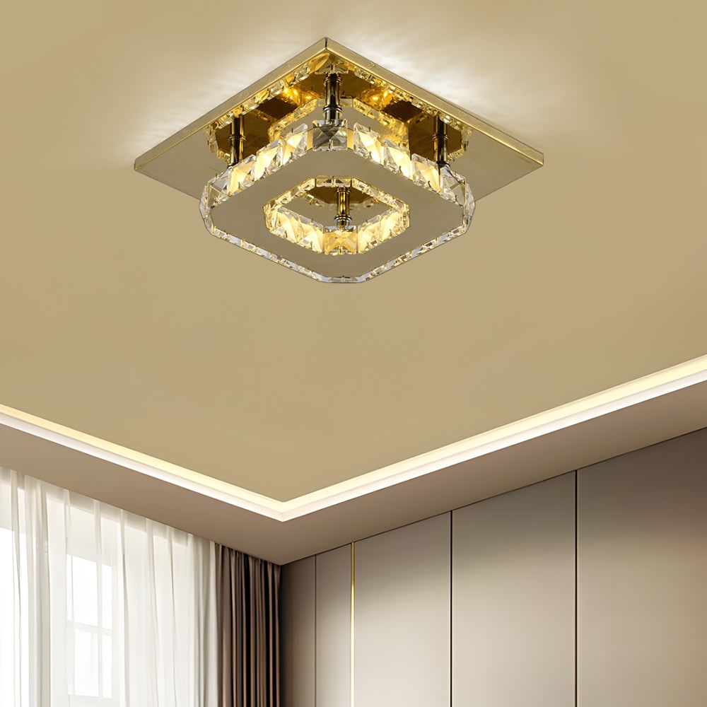 Flush Mount Ceiling Light with Crystal Rings and LED Square Low Profile Bedroom - Image 17