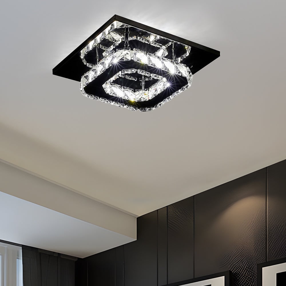 Flush Mount Ceiling Light with Crystal Rings and LED Square Low Profile Bedroom - Image 18