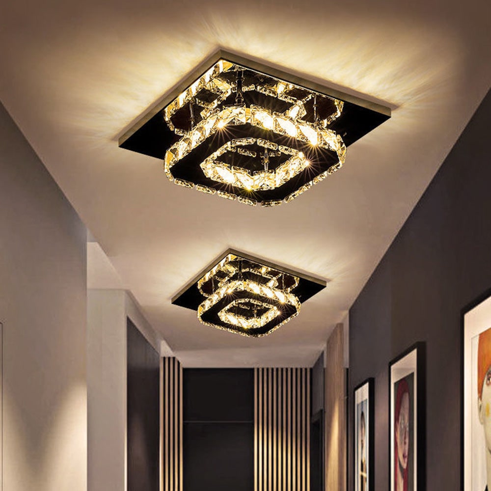 Flush Mount Ceiling Light with Crystal Rings and LED Square Low Profile Bedroom - Image 19