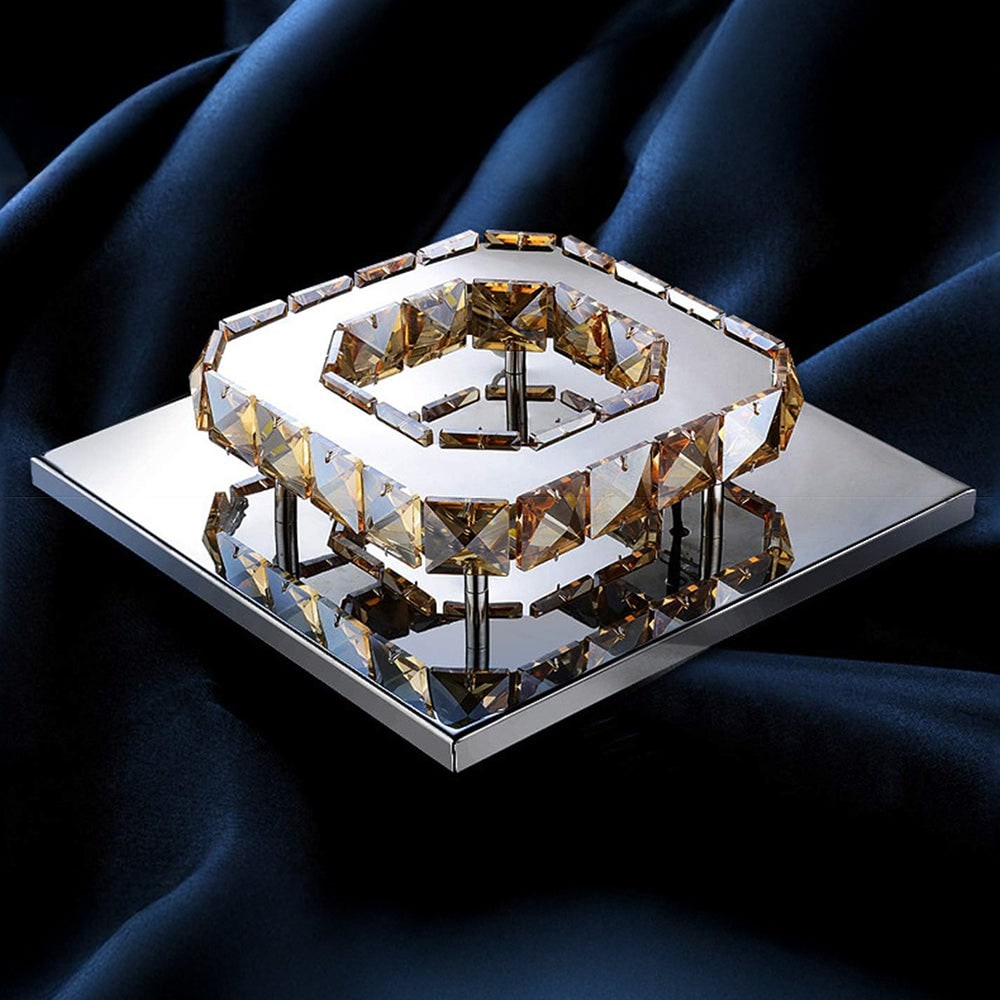 Flush Mount Ceiling Light with Crystal Rings and LED Square Low Profile Bedroom - Image 2