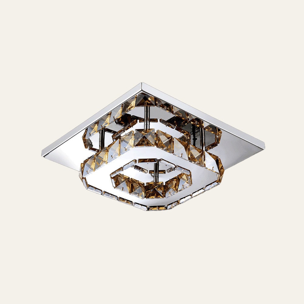 Flush Mount Ceiling Light with Crystal Rings and LED Square Low Profile Bedroom - Image 4