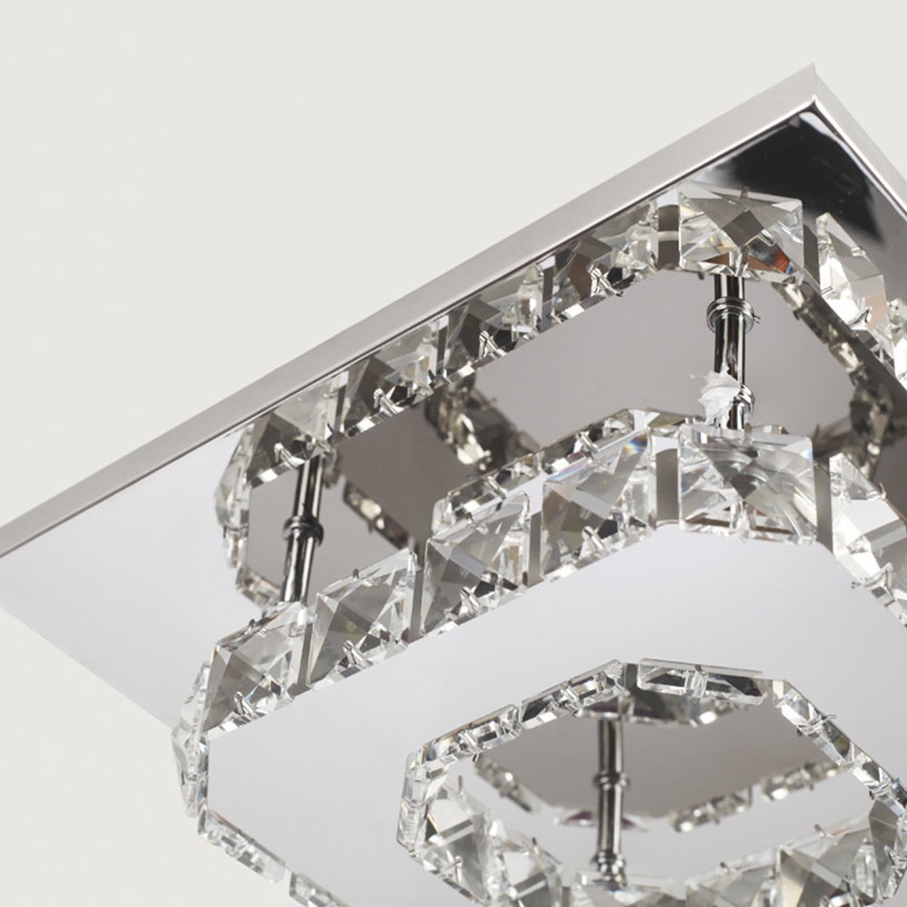 Flush Mount Ceiling Light with Crystal Rings and LED Square Low Profile Bedroom - Image 5