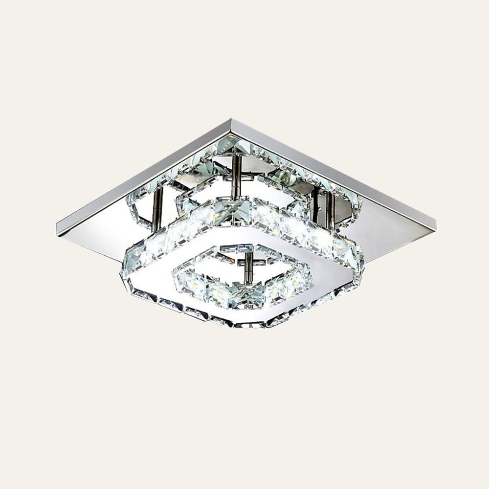 Flush Mount Ceiling Light with Crystal Rings and LED Square Low Profile Bedroom - Image 8