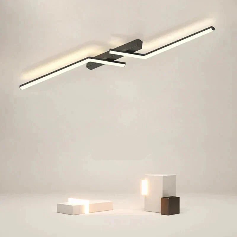 Flush Mount Linear Ceiling Light Fixture with Remote Control and Geometric Design - Image 2