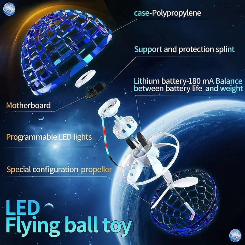 Flying Orb Toy Ball with LED Lights Hover Spinner USB Rechargeable for Saucer - Image 6