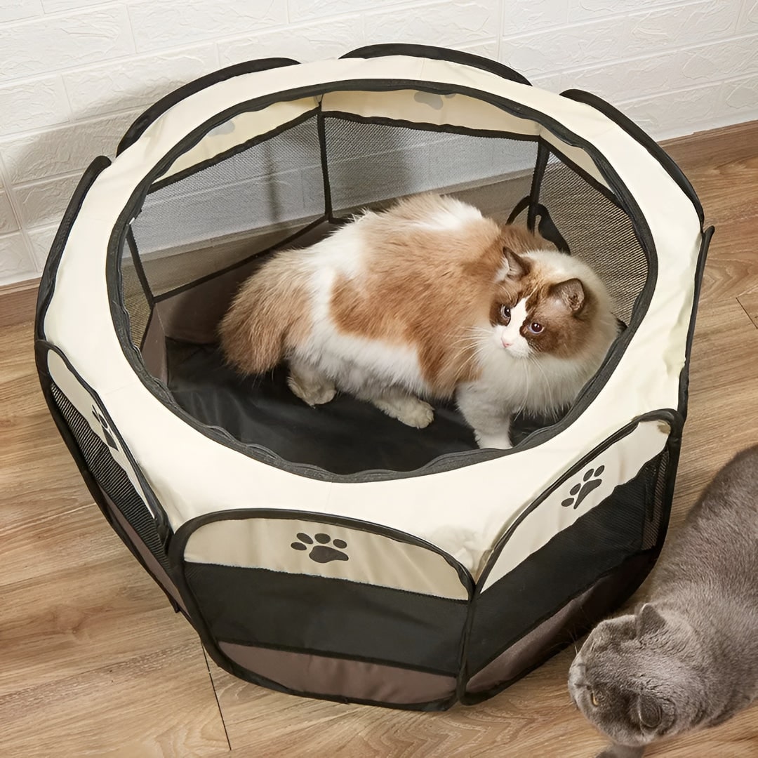 Foldable Dog Playpen Cat Pet Portable Mesh Breathable Zippered Octagonal Tent - Image 1